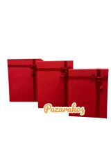 HEDİYE KUTUSU DEKORATİF KUTU DAMAT GELİN SÖZ FİYONKLU KIRMIZI KINA BOHÇA SETİ 3 LÜ +KEMER KUTUSU