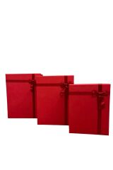 HEDİYE KUTUSU DEKORATİF KUTU DAMAT GELİN SÖZ FİYONKLU KIRMIZI KINA BOHÇA SETİ 3 LÜ +KEMER KUTUSU