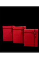 HEDİYE KUTUSU DEKORATİF KUTU DAMAT GELİN SÖZ FİYONKLU KIRMIZI KINA BOHÇA SETİ 3 LÜ +KEMER KUTUSU