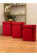 HEDİYE KUTUSU DEKORATİF KUTU DAMAT GELİN SÖZ FİYONKLU KIRMIZI KINA BOHÇA SETİ 3 LÜ +KEMER KUTUSU