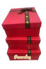 HEDİYE DAMAT GELİN SÖZ FİYONKLU SİMLİ KIRMIZI KINA BOHÇA SETİ 3 LÜ +KEMER KUTUSU