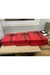 HEDİYE DAMAT GELİN SÖZ FİYONKLU SİMLİ KIRMIZI KINA BOHÇA SETİ 3 LÜ +KEMER KUTUSU