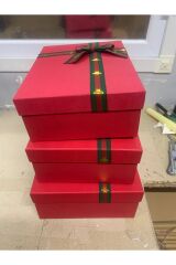 HEDİYE DAMAT GELİN SÖZ FİYONKLU SİMLİ KIRMIZI KINA BOHÇA SETİ 3 LÜ +KEMER KUTUSU