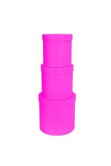 Hediye Kutusu Pembe Silindir Kutu Yuvarlak Çiçekçi Kutusu 3 Lü Set 20*20// 17*17 // 16*16 Cm