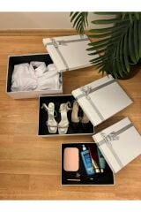 HEDİYE KUTUSU DAMAT BOHÇASI BEYAZ KURDELELİ 5 Lİ BÜYÜK BOY SERT MUKAVVA BOHÇA İÇİN EN İDEAL SET