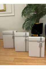 HEDİYE KUTUSU DAMAT BOHÇASI BEYAZ KURDELELİ 5 Lİ BÜYÜK BOY SERT MUKAVVA BOHÇA İÇİN EN İDEAL SET