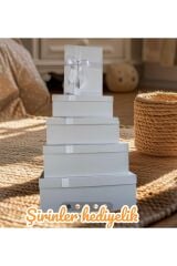 HEDİYE KUTUSU DAMAT BOHÇASI BEYAZ KURDELELİ 5 Lİ BÜYÜK BOY SERT MUKAVVA BOHÇA İÇİN EN İDEAL SET