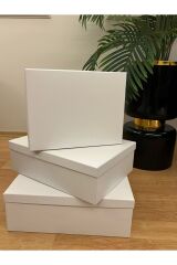 HEDİYE KUTUSU DAMAT GELİN SÖZ BAHÇA SETİ 3 LÜ BEYAZ DÜZ XXL