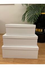 HEDİYE KUTUSU DAMAT GELİN SÖZ BAHÇA SETİ 3 LÜ BEYAZ DÜZ XXL