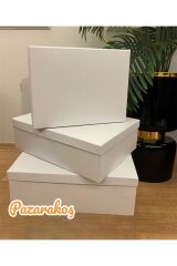 HEDİYE KUTUSU DAMAT GELİN SÖZ BAHÇA SETİ 3 LÜ BEYAZ DÜZ XXL