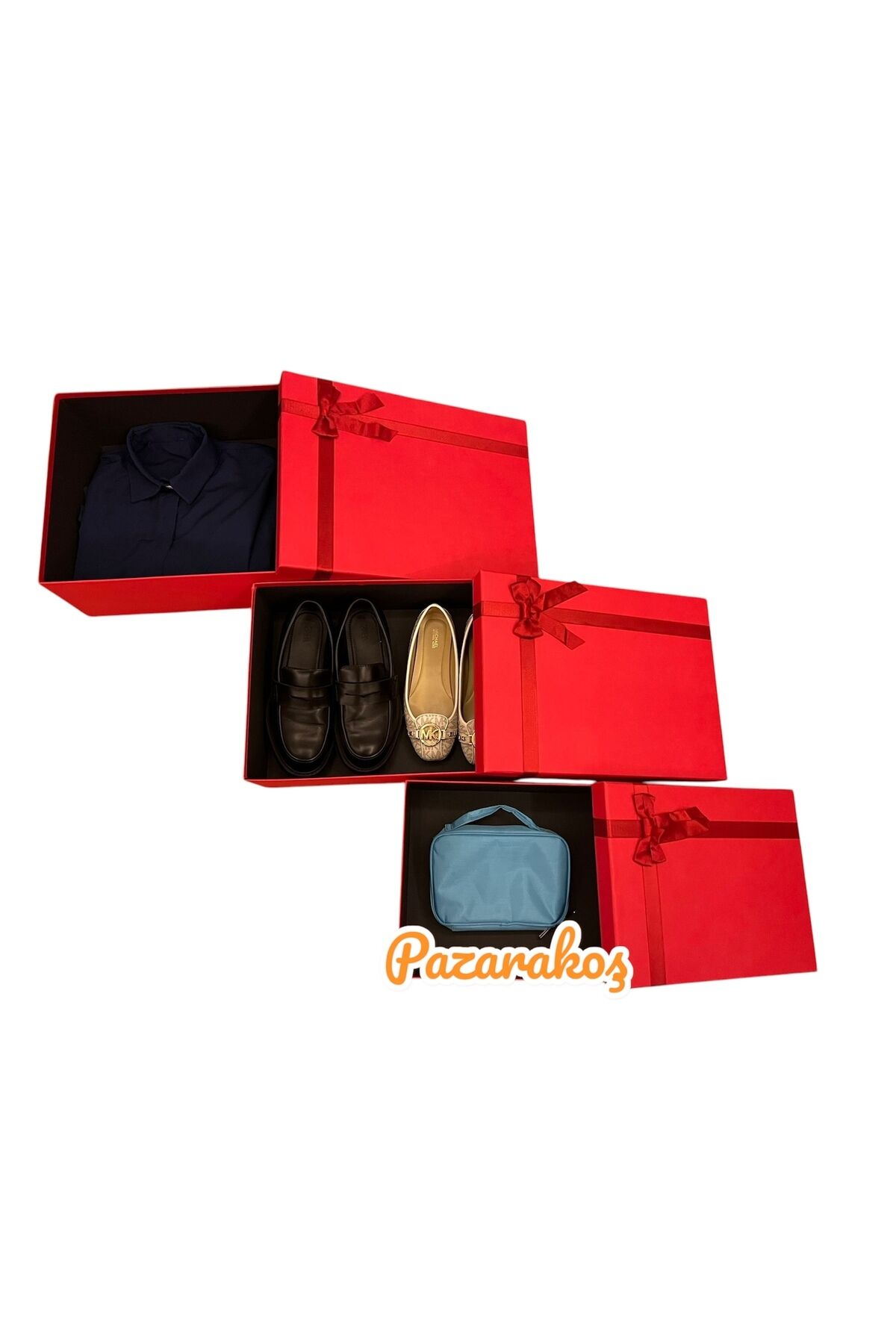 DAMAT BOHÇA SETİ BÜYÜK KIRMIZI  KURDELELİ  3 LÜ SET HEDİYE KUTUSU MUKAVVA XXL