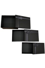 DAMAT BOHÇA SETİ BÜYÜK SİYAH KURDELELİ  3 LÜ SET HEDİYE KUTUSU MUKAVVA