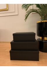 DAMAT BOHÇA SETİ BÜYÜK SİYAH KURDELELİ  3 LÜ SET HEDİYE KUTUSU MUKAVVA