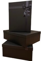 DAMAT BOHÇA SETİ BÜYÜK SİYAH KURDELELİ  3 LÜ SET HEDİYE KUTUSU MUKAVVA