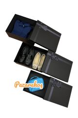 DAMAT BOHÇA SETİ BÜYÜK SİYAH KURDELELİ  3 LÜ SET HEDİYE KUTUSU MUKAVVA