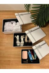 Hediye Kutusu Damat Gelin Söz Bohça Seti 3 Lü Beyaz Fiyonklu Dekoratif Kutu Xxl Büyük Boy