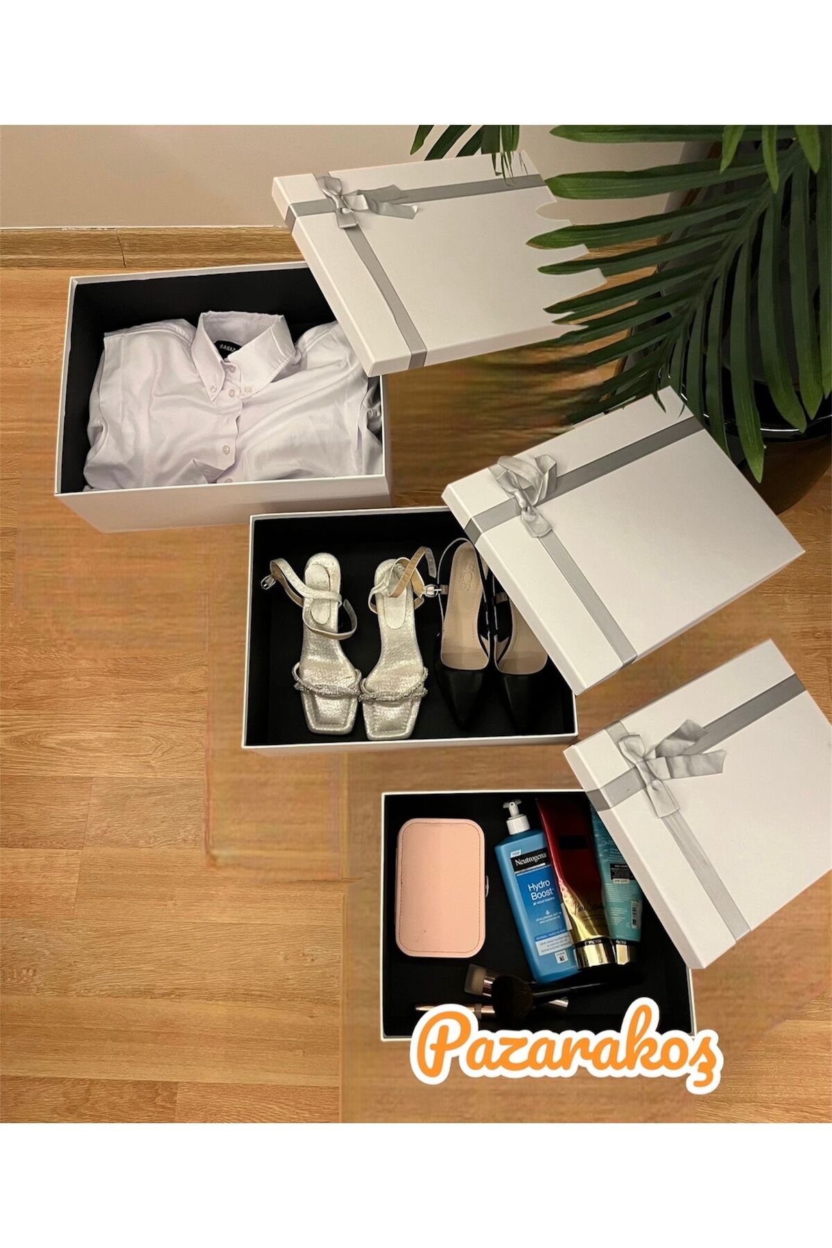 Hediye Kutusu Damat Gelin Söz Bohça Seti 3 Lü Beyaz Fiyonklu Dekoratif Kutu Xxl Büyük Boy