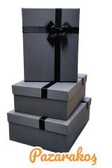 HEDİYE KUTUSU DEKORATİF KUTU HEDİYELİK KUTU FÜME DAMAT BOHÇA SETİ 3 LÜ