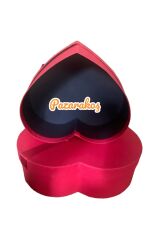 hediye kutusu kırmızı büyük fiyonklu  kalpli ikli set ölçüler 30*30*10 cm 2. boy 24*24*8 cm