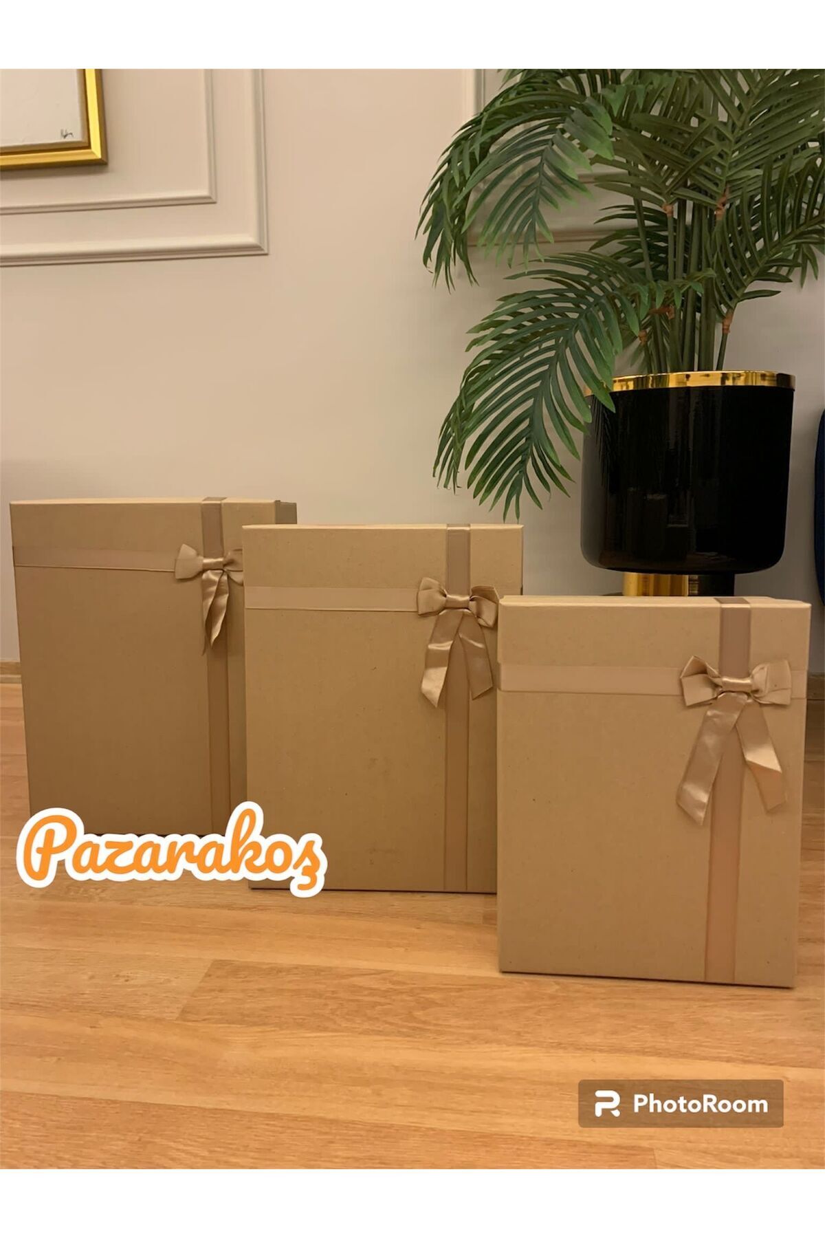 Hediye Kutusu Kıraft Kurdeleli Damat Gelin Çeyiz Bohça Kutusu Dekoratif Set 3 Lü Kıraft Mini