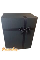 Hediye Kutusu Büyük Boy Kurdeleli Siyah Damat Bohçası Söz Bohçası Yükseklik:17 Cm En 30 Cm Boy:38 Cm