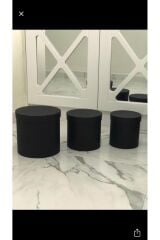 Hediye Kutusu Silindir Siyah Kutu Yuvarlak Çiçekçi Kutusu 3 Lü Set 20*20// 17*17 // 16*16 Cm