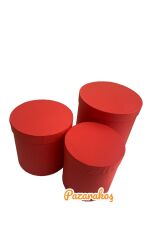hediye kutusu kırmızı  silindir kutu yuvarlak çiçekçi kutusu 3 lü set 20*20// 17*17 // 16*16 cm