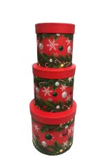 hediye kutusu kırmızı silindir kutu yuvarlak çiçekçi kutusu 3 lü set 20*20// 17*17 // 16*16 cm