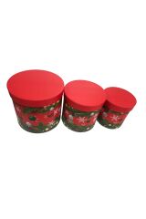hediye kutusu kırmızı silindir kutu yuvarlak çiçekçi kutusu 3 lü set 20*20// 17*17 // 16*16 cm