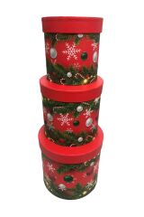 hediye kutusu kırmızı silindir kutu yuvarlak çiçekçi kutusu 3 lü set 20*20// 17*17 // 16*16 cm