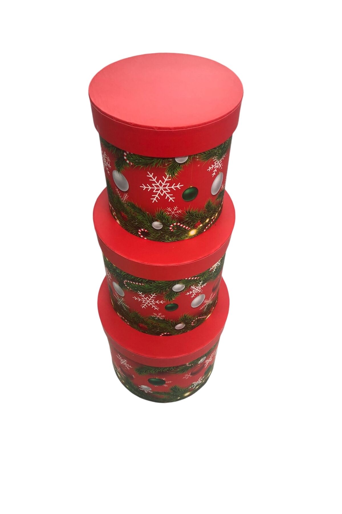 hediye kutusu kırmızı silindir kutu yuvarlak çiçekçi kutusu 3 lü set 20*20// 17*17 // 16*16 cm