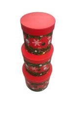 hediye kutusu kırmızı silindir kutu yuvarlak çiçekçi kutusu 3 lü set 20*20// 17*17 // 16*16 cm