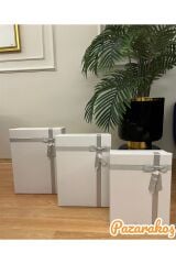 Beyaz Fiyonklubeyaz Damat Bohçası Hediye Kutusu 3 Lü Set Kemer Kutusu Hediyemizdir