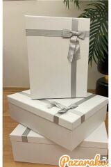 Beyaz Fiyonklubeyaz Damat Bohçası Hediye Kutusu 3 Lü Set Kemer Kutusu Hediyemizdir