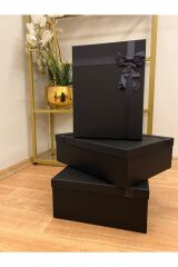 SİYAH FİYONKLU SİYAH DAMAT BOHÇASI HEDİYE KUTUSU 3 LÜ KEMER KUTUSU HEDİYEMİZ