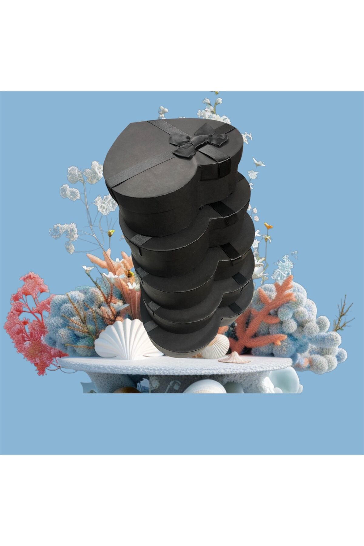 KALPLİ KUTU SİYAH BÜYÜK EBAT 5 Lİ SET HEDİYE KUTUSU DEKORATİF KUTU