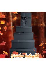 HEDİYE KUTUSU DAMAT BOHÇASI SİYAH KURDELELİ 5 Lİ BÜYÜK BOY SERT MUKAVVA BOHÇA İÇİN EN İDEAL SET