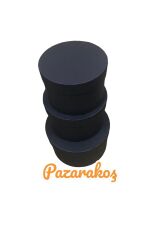 çiçek ve hediye kutusu basık siliindir 3 lü siyah  set ebat:10*15cm--11*17cm--12*20 cm Siyah