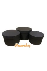 çiçek ve hediye kutusu basık siliindir 3 lü siyah  set ebat:10*15cm--11*17cm--12*20 cm Siyah