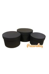 çiçek ve hediye kutusu basık siliindir 3 lü siyah  set ebat:10*15cm--11*17cm--12*20 cm Siyah