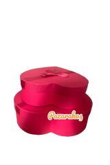 hediye kutusu kırmızı büyük fiyonklu  kalpli ikli set ölçüler 30*30*10 cm 2. boy 24*24*8 cm Kırmızı