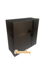 Hediye Kutusu Siyah Kurdeleli Siyah 30 Cm En 30 Cm Boy 12 Cm Yükseklik Söz Damat Bohçası