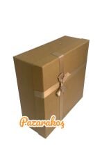 Hediye Kutusu Kurdeleli Kraft 30 Cm En 30 Cm Boy 12 Cm Yükseklik Söz Damat Bohçası
