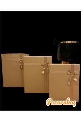 HEDİYE KUTUSU DEKORATİF KUTU HEDİYELİK KUTU KRAFT DAMAT BOHÇA SETİ 3 LÜ