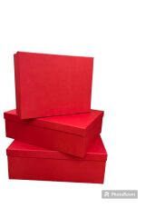 HEDİYE KUTUSU DEKORATİF KUTU HEDİYELİK KUTU KIRMIZI DAMAT BOHÇA SETİ 3 LÜ