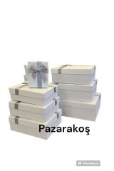 Hediye Kutusu Damat Gelin Söz Bohça Seti beyazFiyonklu 7 Li Dekoratif Sert Mukavva Kutu