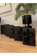 Hediye Kutusu Damat Gelin Söz Bohça Seti Siyah Fiyonklu 7 Li Dekoratif Sert Mukavva Kutu
