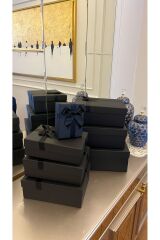 Hediye Kutusu Damat Gelin Söz Bohça Seti Siyah Fiyonklu 7 Li Dekoratif Sert Mukavva Kutu