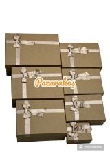 Hediye Kutusu Damat Gelin Söz Bohça Seti kraft Fiyonklu 7 Li Dekoratif Sert Mukavva Kutu