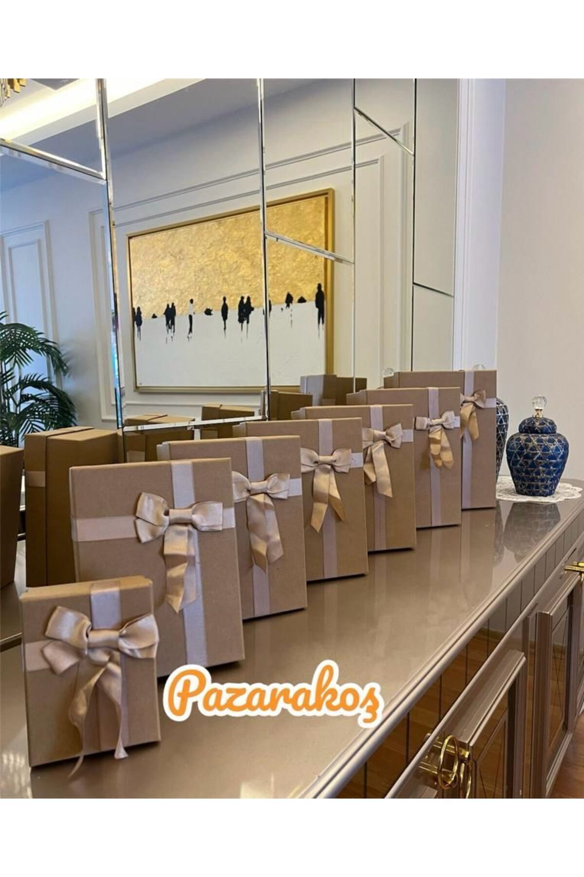 Hediye Kutusu Damat Gelin Söz Bohça Seti kraft Fiyonklu 7 Li Dekoratif Sert Mukavva Kutu